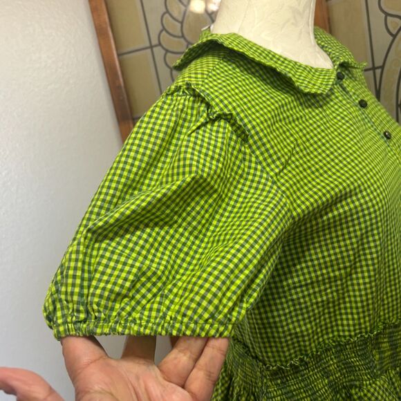 Urban Outfitters Claire Ruffle Babydoll Gingham Oversized Mini Dress Size XS - Picture 9 of 16